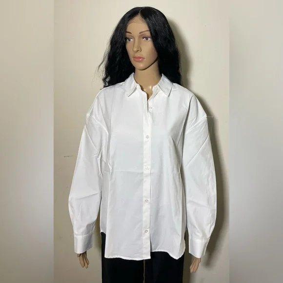 Sz XS-S Ardene women’s Oversized Shirt Ardene Classic White Longsleeve pleated - Picture 5 of 16